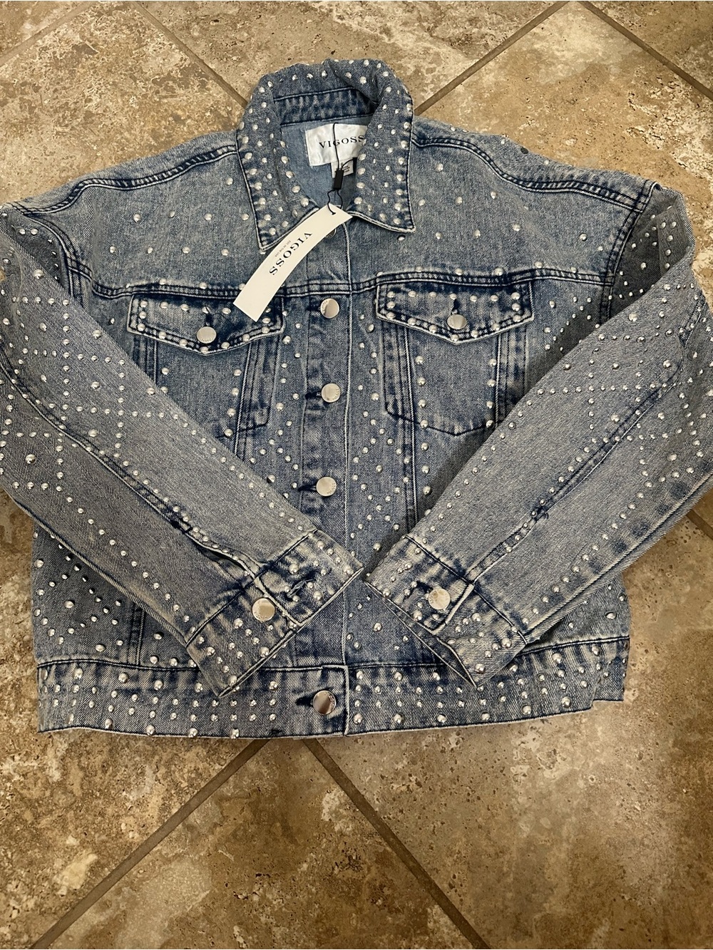 New Vigoss Women's Light Blue Embellished studs Denim Jacket Sz. S